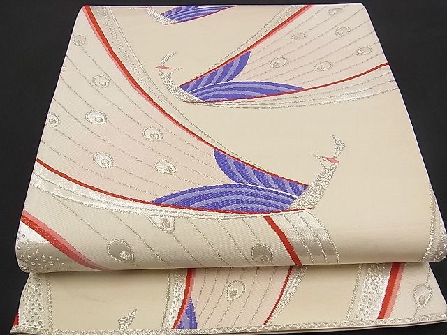 平和屋着物■六通柄袋帯　孔雀文　銀糸　逸品　n-yc1852