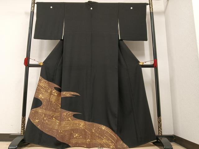 平和屋着物■豪華黒留袖 駒刺繍 流水文 金彩 正絹 逸品 AAAX7745ph