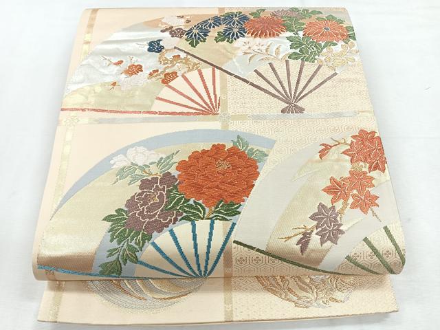 Rakuten - 平和屋着物◎六通柄袋帯　唐織　格子扇面草花文　金銀糸　正絹　逸品　CABH1716nb