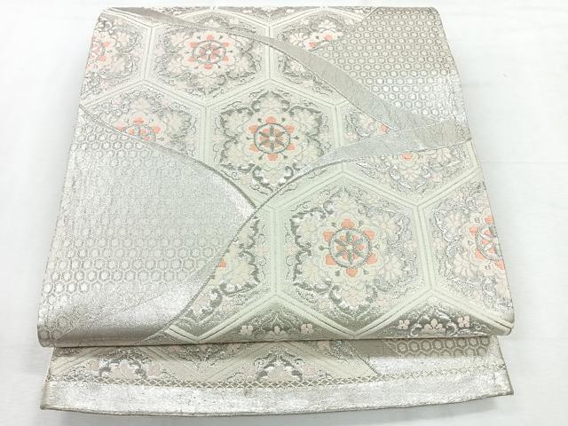 Rakuten - 平和屋着物◎六通柄袋帯　唐織　亀甲更紗花文　銀糸　正絹　逸品　CABH1719nb