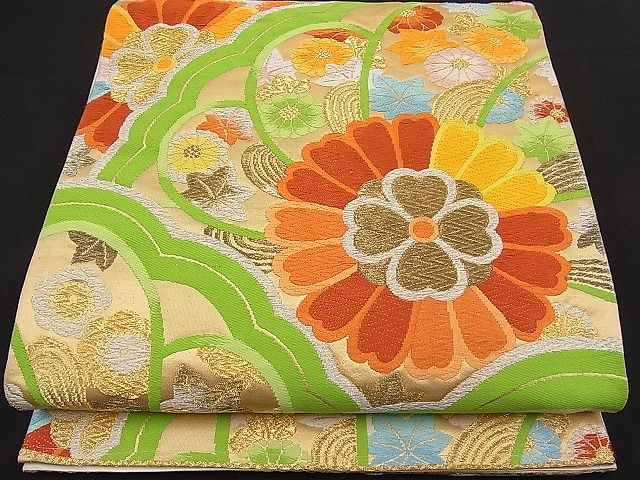 平和屋着物■六通柄袋帯　唐織　花青海波　金銀糸　逸品　n-pk1794