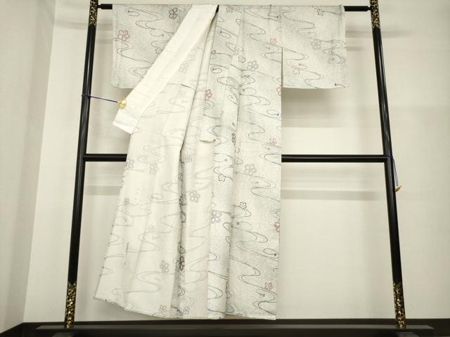 平和屋の平和屋着物▽中西進 小紋 単衣 流水花文 銀彩 正絹 逸品 AABG7223ck｜アングル3