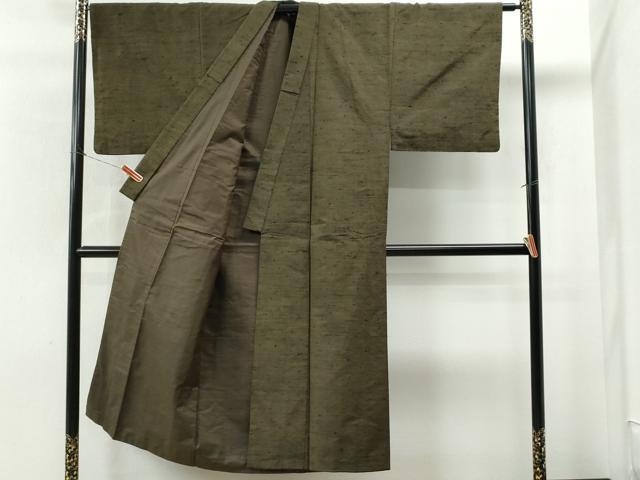 平和屋着物●男性　髭紬　アンサンブル　色無地　海松茶色　正絹　逸品　CAAS6767yc