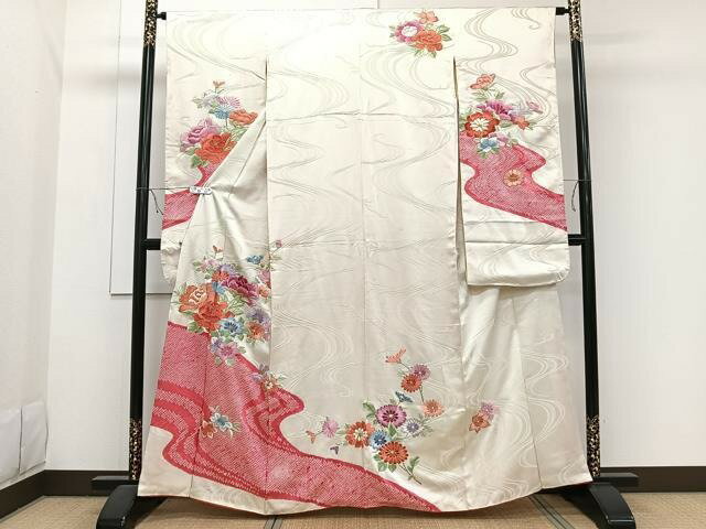 平和屋着物■豪華振袖 絞り 刺繍 流水草花文 金銀糸 正絹 逸品 CAAX2678xi