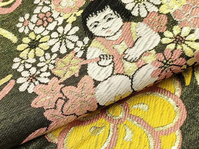 平和屋の平和屋着物[]七五三　子供　女の子　丸帯　鞠　童子花丸文　金糸　逸品　DABA3927ma｜アングル3