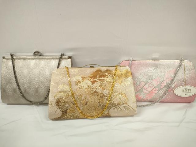 平和屋着物▼和装小物 和装バッグまとめて3点 佐賀錦 御所車花文 芝花 金銀糸 未使用品あり 逸品 DABC1427zzz
