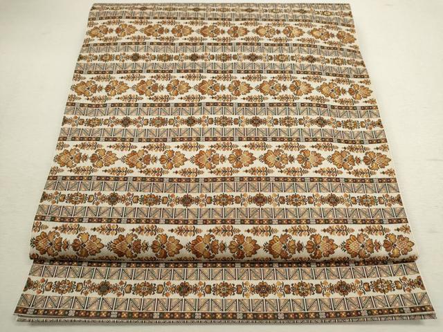 平和屋着物◎八寸名古屋帯 横段草花文 金糸 正絹 逸品 CABD0849ze