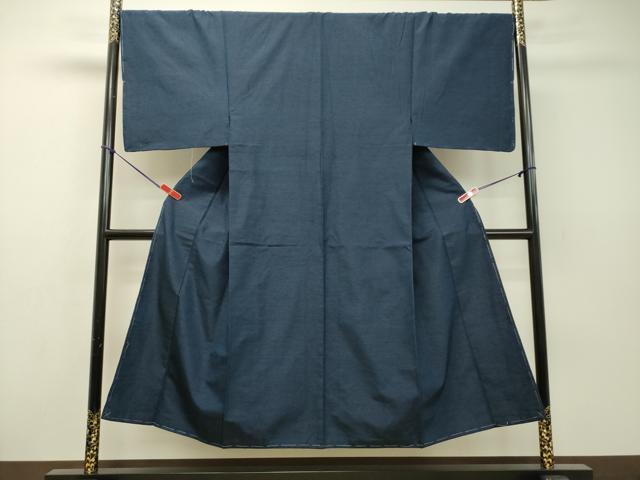 平和屋着物●男性　紬　アンサンブル　長羽織：髭紬・長羽織(袷)セット　青藍色　正絹　逸品　未使用　DAAR4402tw