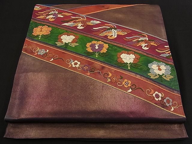 平和屋着物■六通太鼓柄袋帯　唐織　鳳凰牡丹花唐草文　金糸　逸品　n-qw0311