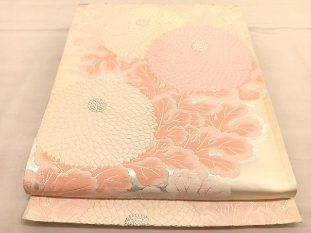 平和屋着物◎六通柄袋帯 唐織 菊 銀糸 正絹 逸品 BAAU0946hv