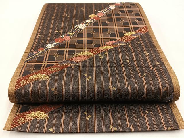 平和屋着物◎六通柄袋帯　唐織　松竹梅桜文　金糸　鈴乃屋扱い　正絹　逸品　BAAW8771yc