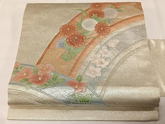 平和屋着物◎中国三大刺繍　相良刺繍　九寸名古屋帯　総刺繍　吉祥花文　金銀彩　正絹　逸品　CAAX7966ua