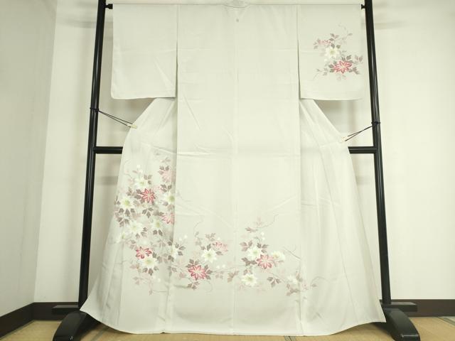 平和屋着物▽訪問着　単衣　友禅　草花文　正絹　逸品　DAAS0432az