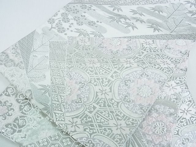 平和屋着物■六通柄袋帯　吉祥花文　銀糸　逸品　op4606