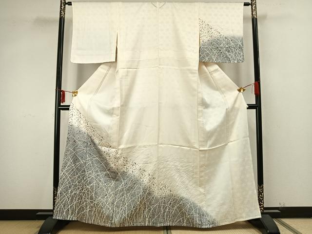 Full-Length Under-Kimono - 平和屋着物▽訪問着　単衣　刺繍　草花文　金彩　正絹　逸品　AAAZ9264fy