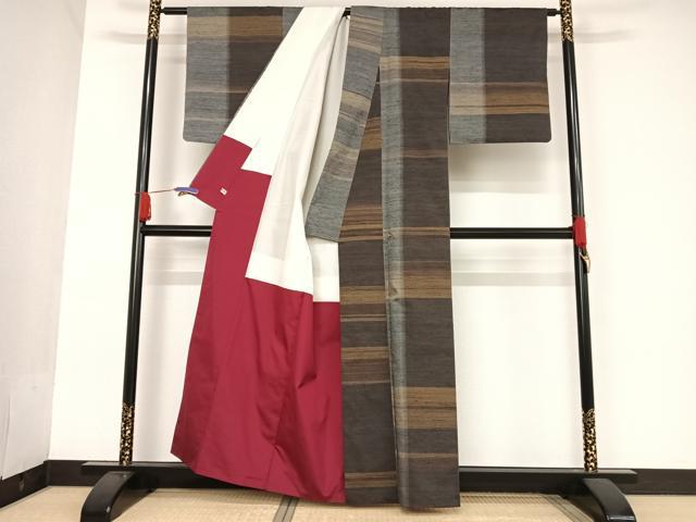 平和屋着物●上質な紬　霞文　正絹　逸品　AAAU0148np