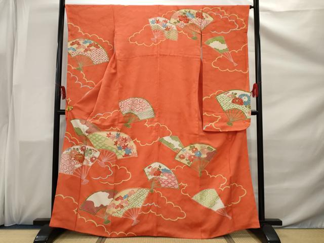 平和屋着物■豪華振袖 駒刺繍 扇面草花文 正絹 逸品 AAAZ4444nf