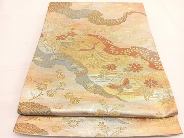 平和屋着物◎六通柄袋帯　鳳凰花蝶文　金糸　引箔　正絹　逸品　BAAW3029hv
