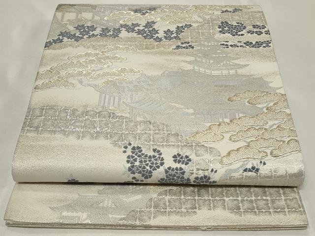平和屋着物◎六通柄袋帯　風景草花文　九百プラチナ二重箔　正絹　逸品　CAAZ7616in