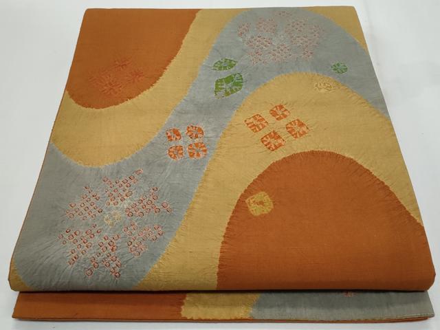 平和屋着物◎太鼓柄袋帯　紬地　絞り　流水花文　正絹　逸品　CABF7154fb