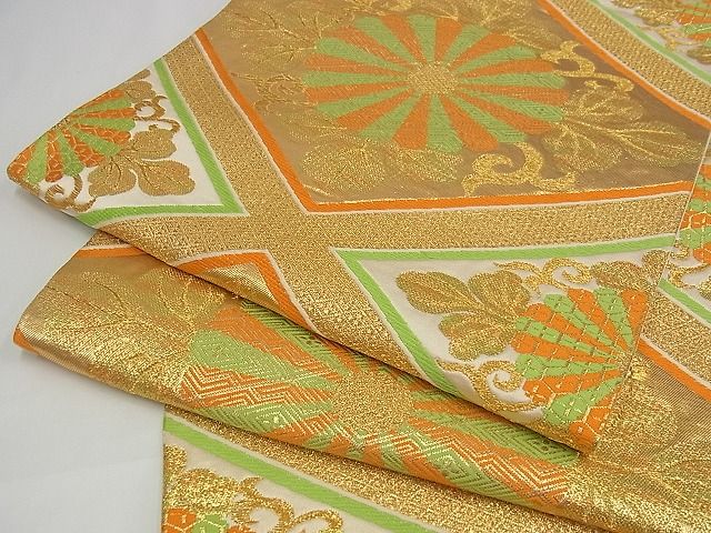平和屋着物■六通柄袋帯 花菱文 金糸 正絹 逸品 A-pf4739