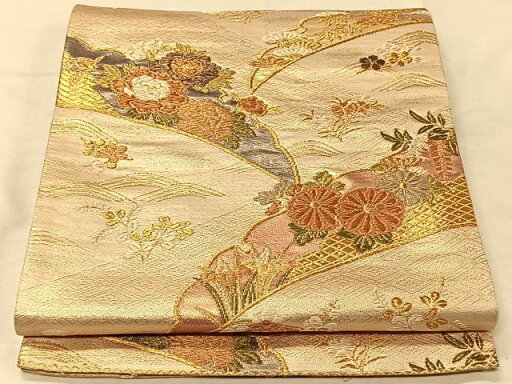 平和屋着物◎六通柄袋帯 雪芝花文 金糸 正絹 逸品 CAAV1973qv 平和屋着物◎六通柄袋帯 雪芝花文 金糸 正絹 逸品 CAAV1973qv