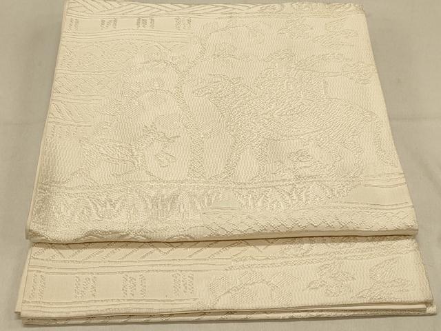 平和屋着物◎六通柄袋帯　狩猟文　薄卵色　正絹　逸品　DAAX0830jm