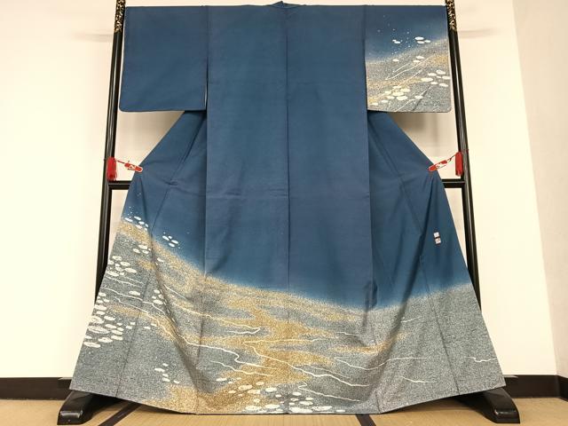 平和屋着物●石川県指定無形文化財 牛首紬 白山工房 手織り 現代の名工 京友禅 村田道宣 訪問着 手描き 霞文 暈し染 正絹 逸品 AAAU8016zg