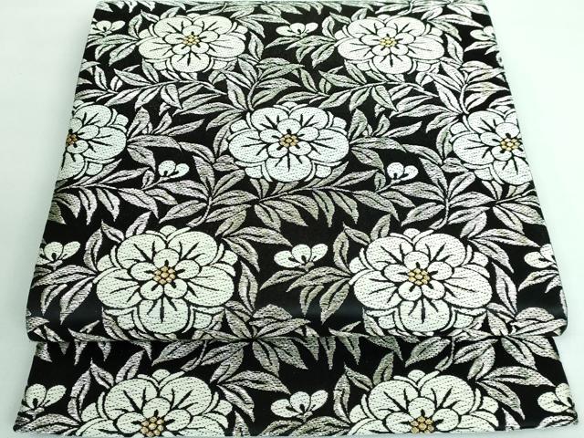 平和屋本店■極上　西陣　廣部商事謹製　六通柄袋帯　唐織　花尽くし　黒地　金糸　反端付き　逸品　DZAA5833kh5