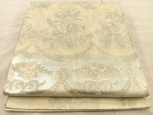 平和屋着物◎六通柄袋帯　草花文　銀糸　正絹　逸品　BAAT8704if