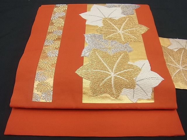 平和屋着物■九寸名古屋帯 唐織 菊楓文 金銀糸 逸品 n-gh2051