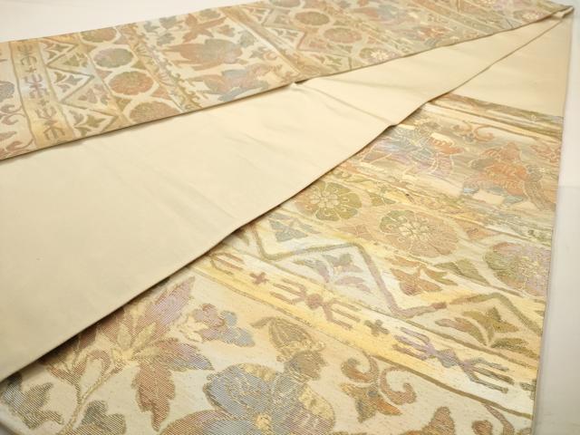 平和屋の平和屋着物◎六通柄袋帯 人物花文 金糸 正絹 逸品 AAAW3674dt｜アングル3