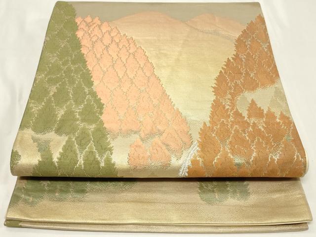 平和屋着物◎六通柄袋帯　遠山樹林文　金銀糸　正絹　逸品　CAAZ7626in