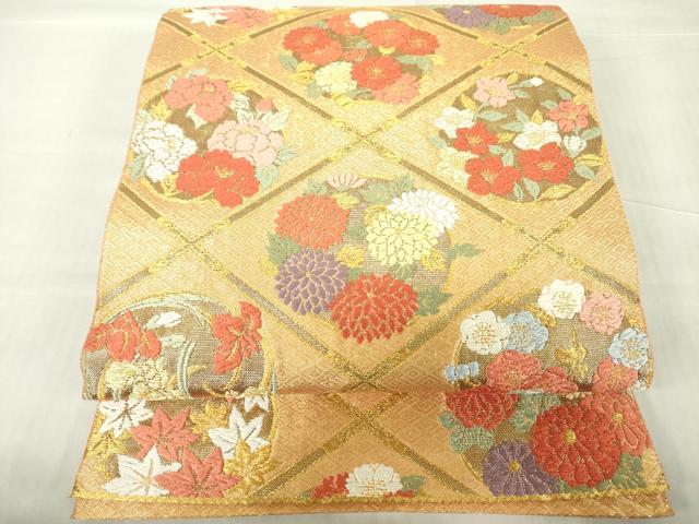 平和屋着物◎佐賀錦 六通柄袋帯 唐織 天井文 金糸 正絹 逸品 DABE0092ya