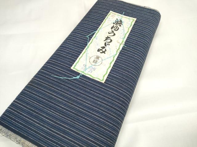 平和屋着物＊夏物　浴衣　浜ゆうちぢみ　反物　着尺　堅牢スレン染　縞　証紙付き　綿　逸品　未使用　DAAW7502zzz