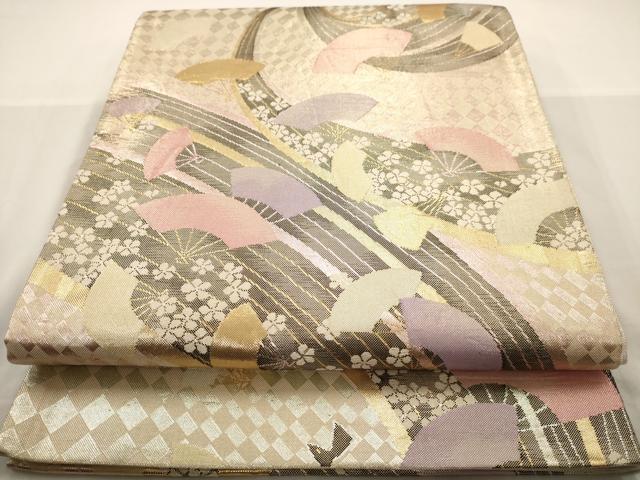 平和屋着物◎佐賀錦　六通柄袋帯　扇面花文　金銀糸　正絹　逸品　AAAW3677dt