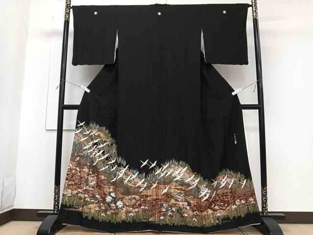 Full-Length Under-Kimono - 平和屋着物■豪華黒留袖　作家物　駒刺繍　本金箔　飛鳥風景文　正絹　逸品　CABG6831xi