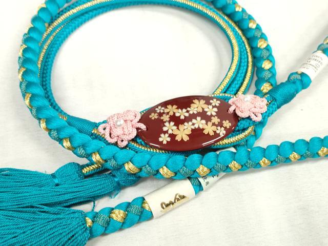 平和屋着物●和装小物 振袖用帯締め 飾り付き パール つまみ細工 丸組 金糸 逸品 未使用 DAAS6401zzz