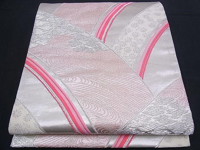 平和屋着物■六通柄袋帯　唐織　流水吉祥花文　銀糸　逸品　n-sx0837
