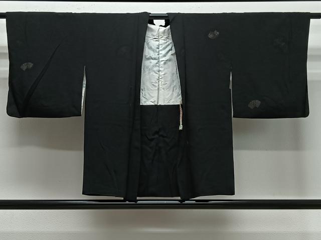 Full-Length Under-Kimono - 平和屋着物＃羽織　寿光織　地紙文　黒地　銀糸　正絹　逸品　CABE5177ua