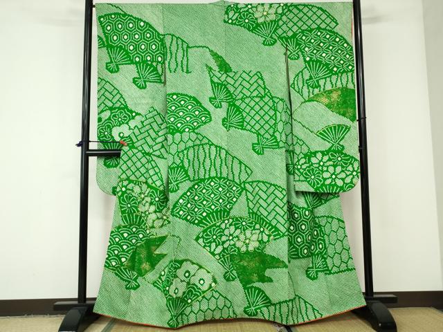 平和屋着物■豪華振袖 総絞り 駒刺繍 扇面鹿の子花文 金彩 正絹 逸品 DAAW1300qa