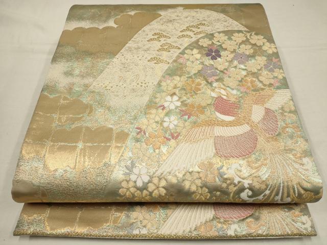 平和屋着物▼六通柄袋帯　遠山花鳥文　金糸　正絹　逸品　AAAY5104wj