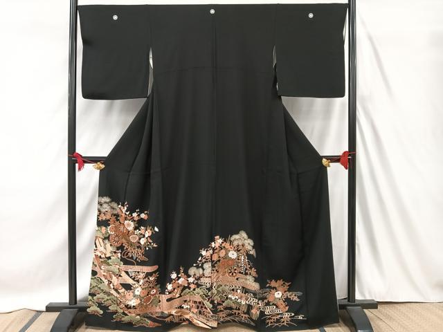 平和屋着物■豪華黒留袖　駒刺繍　松竹梅花籠文　金彩　正絹　逸品　AABC8589uw