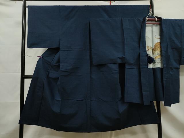 平和屋着物■男性 紬 アンサンブル 青藍色 正絹 逸品 CAAR7062dy