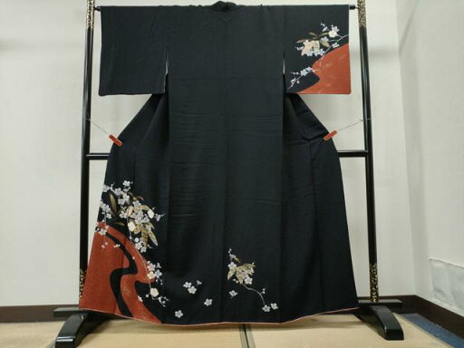 平和屋着物■訪問着 笹梅文 黒地 金彩 正絹 逸品 CAAS6604yc 平和屋着物■訪問着 笹梅文 黒地 金彩 正絹 逸品 CAAS6604yc