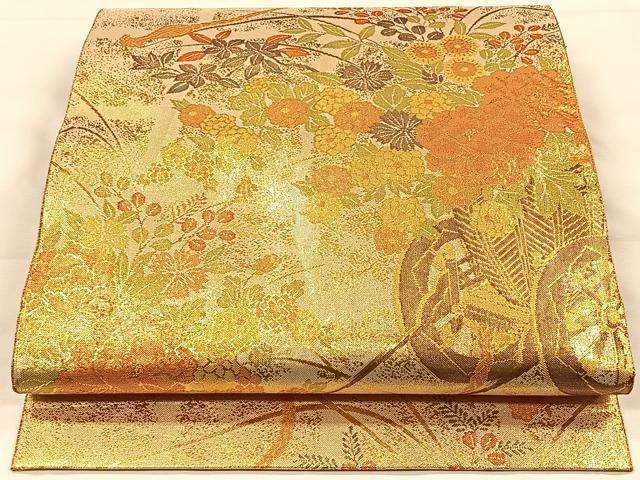 平和屋着物◎伝統工芸士　平田藤三郎　佐賀錦　全通柄袋帯　花車文　金糸　正絹　逸品　CAAX2965id
