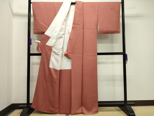 平和屋着物●上質な色無地　徳川美術館乃名宝　家寶乃雅　貝桶風景地紋　肉桂色　反端付き　正絹　逸品　CAAX5674gh
