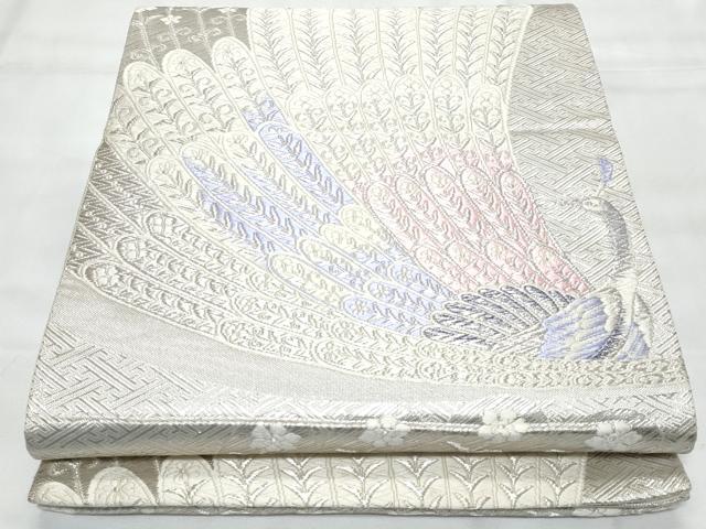 平和屋着物◎六通柄袋帯　唐織　孔雀花文　銀糸　正絹　逸品　CAAY7793fb