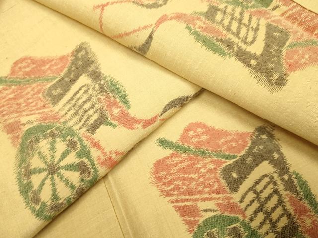 平和屋着物▽上質な紬　単衣　御所車文　正絹　逸品　DAAR5280du