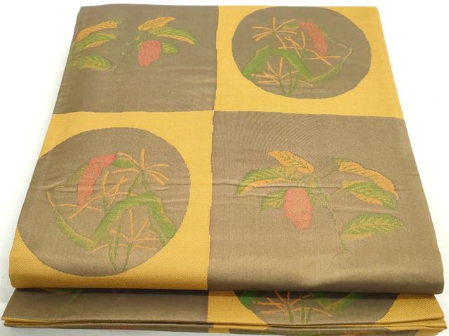 平和屋着物◎六通柄袋帯　市松花丸文　雲母　正絹　逸品　DAAY4800qa